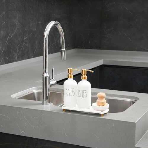 MOMEEMO Gold & White Stainless Steel Soap Dispenser Set with Pumps & Accessories
