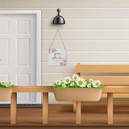 Inspirational Rustic Christian wall decor Gifts, pink room Women Religious Wood Sign Home Farmhouse Wall Hanging Decor Pink Flower Wooden Wall Art Decor Plaque for Bedroom Psalm 46:5