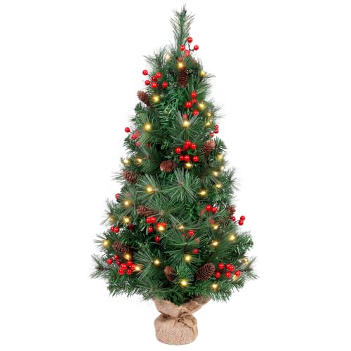3ft Prelit Tabletop Christmas Tree with 70 LEDs, Berries & Pine Cones