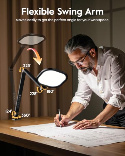 LED Desk Lamp with Clamp - 2000 Lumens, 30 Lighting Modes, Metal Arm, Black