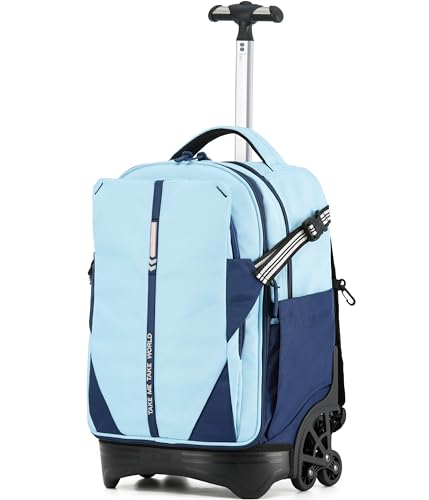 Sky Blue 18 Inch Expandable Stair-Climbing Rolling Backpack for School