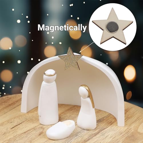 Juegoal Mini Nativity Scene Set - 4 Resin Religious Christmas Ornaments