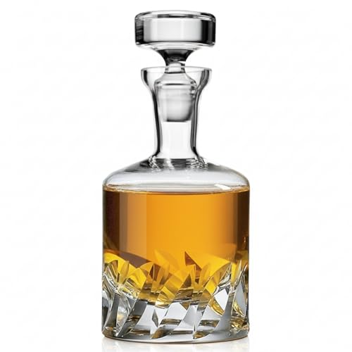 Beveled Blade Whiskey Decanter - Hand-Blown 34 Fl Oz Lead-Free Crystal with Conical Stopper