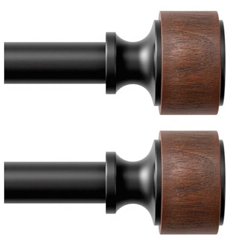 30-88 Inch Wood Curtain Rods Set - Imitation Wood Grain Finials, Adjustable Heavy Duty 2 Pack
