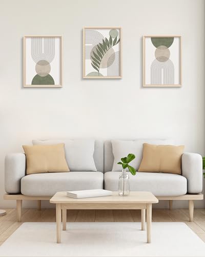 HesenDot Framed Boho Green Wall Art - 16x12 Inch Abstract Canvas Print