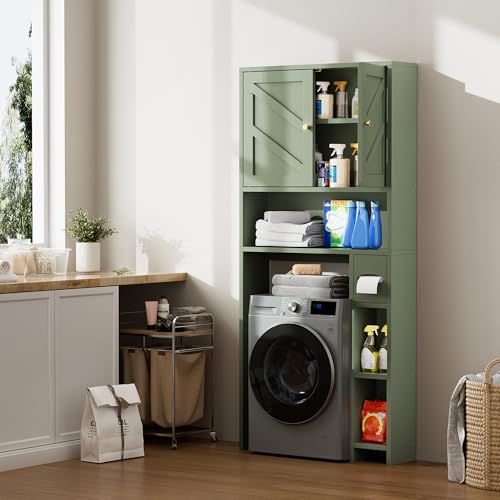 Over Toilet Storage Cabinet with Toilet Paper Holder - Green, Without Open Shelves, 65.4" Tall Bathroom Organizer