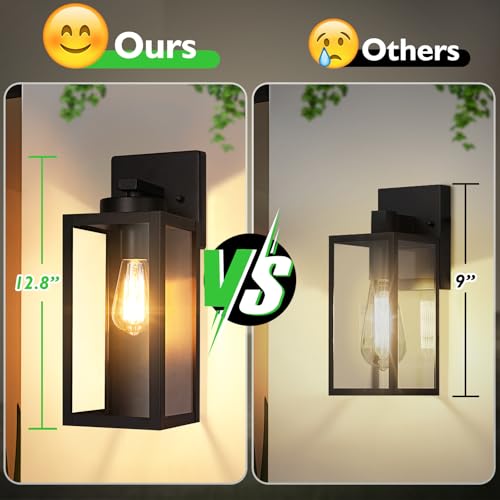 BesLowe Black Outdoor Wall Light Fixtures 12.8 Inch Modern Weatherproof Lanterns (2-Pack)