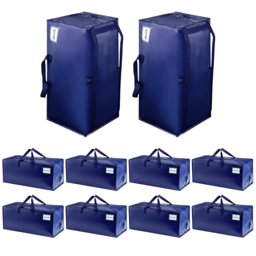 Blue Heavy Duty Moving Bags 10 Pack with Backpack Straps & Handles - Extra Large Storage Bags