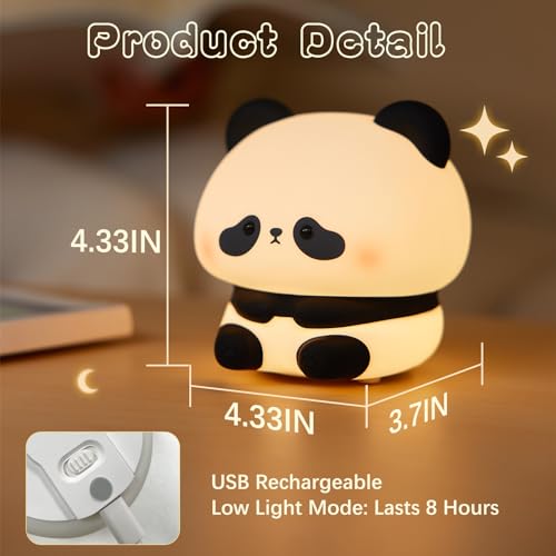 Cute Panda Night Light, LED Squishy Novelty Animal Night Lamp, Food Grade Silicone 3 Level Dimmable Breastfeeding Nursery Nightlight for Room Decor, Cute Gifts Stuff for Boys Girls Baby Children