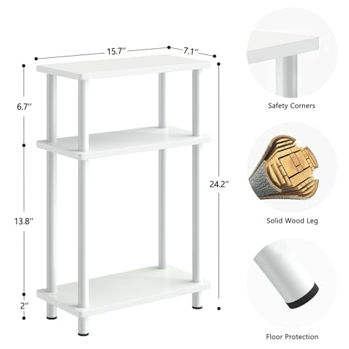 Apicizon White Narrow 3-Tier Side Table - Small End & Nightstand