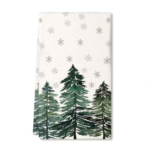 ARKENY Christmas Kitchen Towels,Green Xmas Tree Snowflake Dish Towels 18x26 Inch Drying Dishcloth,Farmhouse Home Decoration AD139
