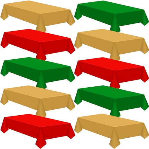 Patelai 36 Pcs Christmas Tablecloths 54 x 108 Inches Disposable Waterproof Rectangle 3-Color Set (Gold, Red, Dark Green)