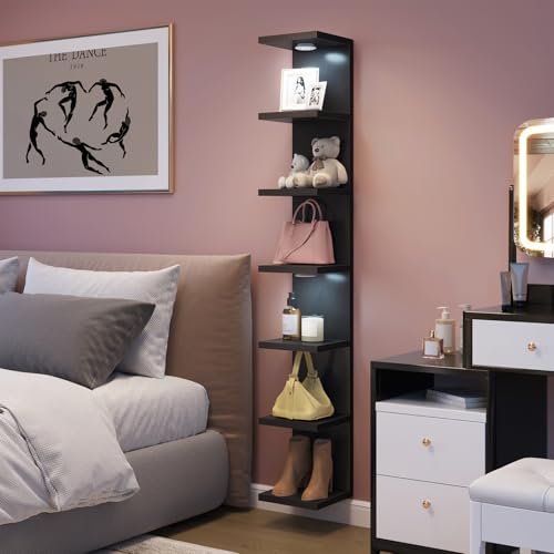 Fixwal 7 Tier Wall Shelf with LED Lights - Black Wall Organizer & Display