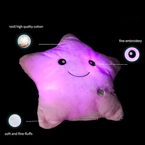 Creative Twinkle Glowing Stars Shape Plush Throw Pillow, LED Night Light Pillow Cushions Stuffed Toys Gifts for Kids, Christmas (Pink)