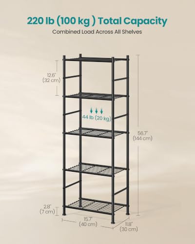 SONGMICS 5-Tier Steel Storage Rack - 15.7 W x 11.8 D x 56.7 H Inch Black Shelving Unit