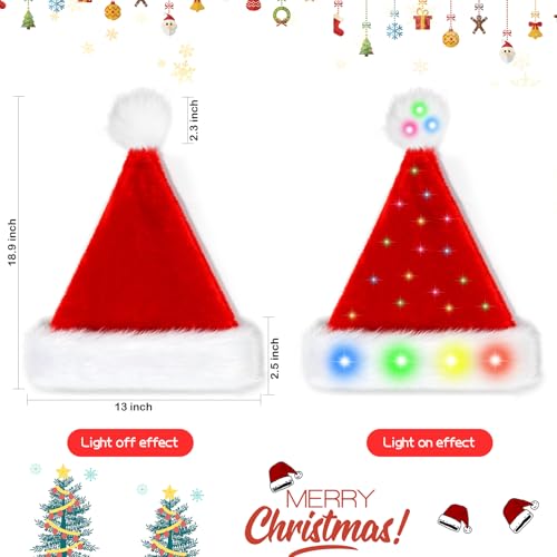 LED Light Up Christmas Santa Hat for Adults & Kids Holiday Party Headwear
