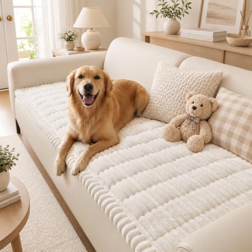 Pet Sofa Cover for Dogs - Non-Slip Fuzzy Couch Protector 27.6x70.9 White