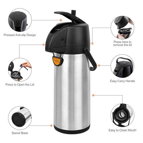 3L Insulated Stainless Steel Coffee Dispenser with Pump - Large Thermal Carafe - 101.4 Oz - Hot Cold Water
