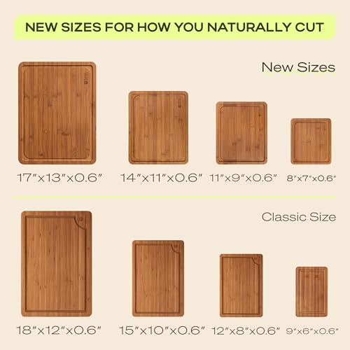 Carbonized Bamboo Cutting Board Set - 4 Pcs Kitchen Meal Prep & Serving