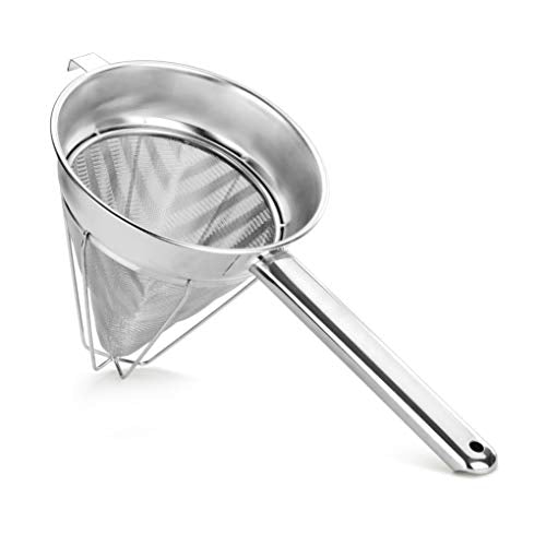 8-Inch Reinforced Fine Mesh Soup & Stock Strainer - Stainless Steel Kitchen Tool