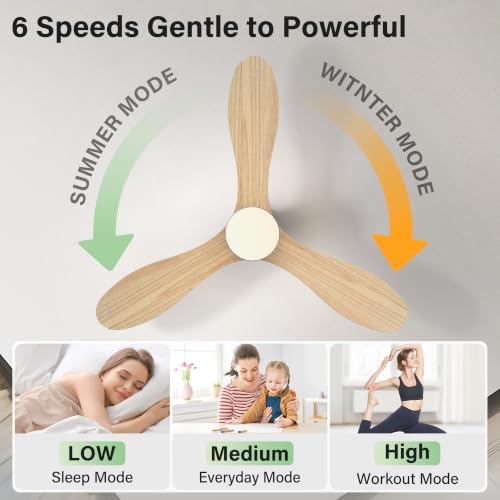 42-Inch Wood Flush Mount Ceiling Fan with Lights Remote Control - White & Light Wood