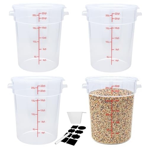 FSUON 4 Pack 22 Qt Round Food Storage Containers with Lids - Translucent
