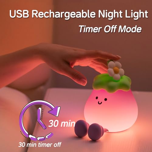 Eggplant Night Light for Kids, Cute Eggplant Sleep Lamp Squishy Silicone Kids Nightlight USB Rechargeable Portable Bedroom Night Lamp, Eggplant Gift Birthday Gift for Baby Girl Boy