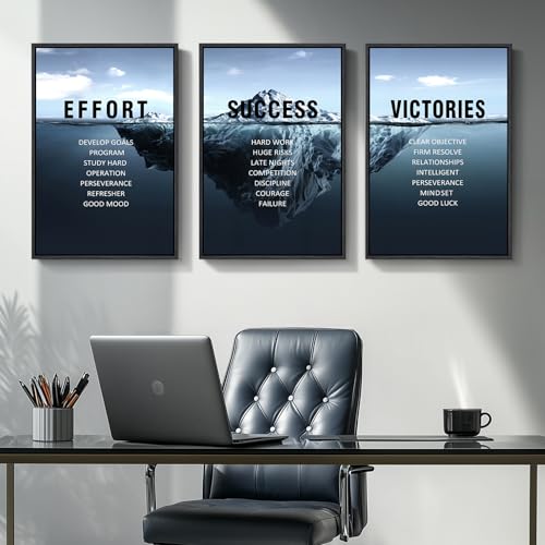 Navy Blue 3-Piece Motivational Wall Art Set - 16x24 Inches, Ready to Hang