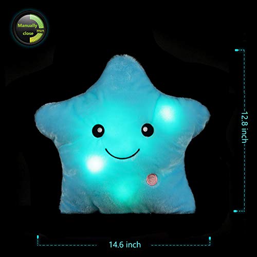 LED Twinkle Star Shaped Plush Pillow, Creative Night Light Glowing Cushions Plush Stuffed Toys Gifts for Kids, Decoration (Blue)