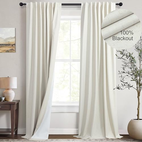 DANCURTON 52x84-Inch Linen Blend Blackout Curtains 2 Panels - Natural