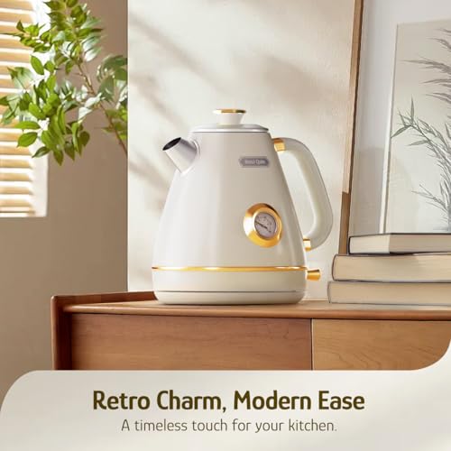 Hazel Quinn Retro Electric Kettle 1.7L with Thermometer Pearl White