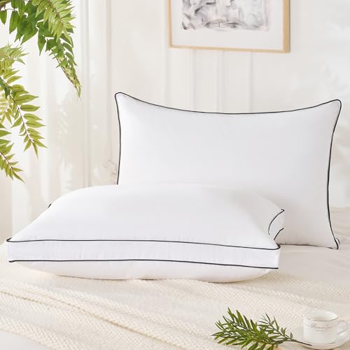 Queen Size Feather Down Pillow Set of 2 - Medium Firm Hotel Collection Gusset Design