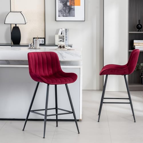 Whiterye Velvet Upholstered Set of 2 Counter Bar Stools - Burgundy