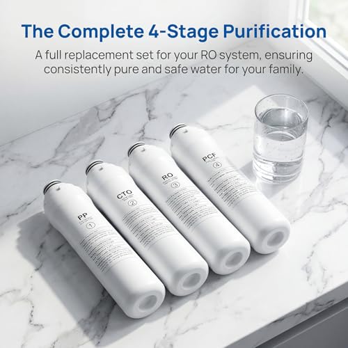 Valenthior 4-Pack Water Filter Set for Bluevua RO100 System - Includes PP, CTO, RO, PCF