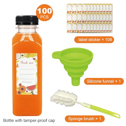 100pcs 16oz Plastic Juice Bottles with Caps - Reusable Food-Grade Containers, Labels & Accessories - Variation of THIS listing