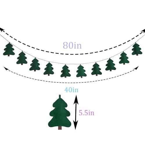 Green Christmas Tree Garland, Handmade Filling Cotton Felt Fabric Garland for Festival Christmas Home Decoration