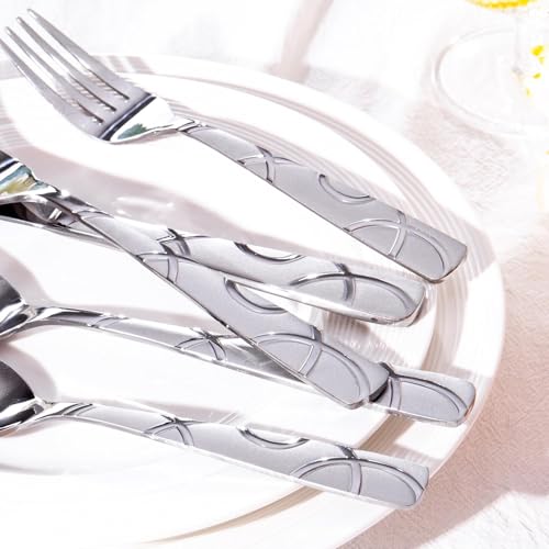 HIKAA 40-Piece Silver Flatware Set for 8, Dishwasher Safe Kitchen Cutlery