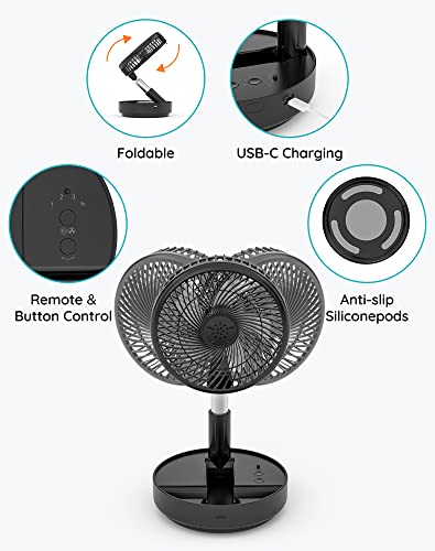 Primevolve Black 7.7-Inch Rechargeable Oscillating Travel Fan with Remote