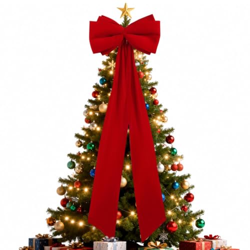 CORVIDA 20"×67" Large Velvet Christmas Tree Bow Topper - Red
