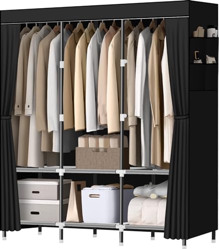 LOKEME Black Portable Wardrobe Closet Steel Pipe 19mm, 70.6in Storage