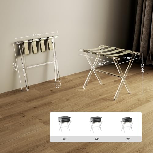 Foldable Acrylic Luggage Rack with Leather Straps for Guest Room - Beige, 1 Pack