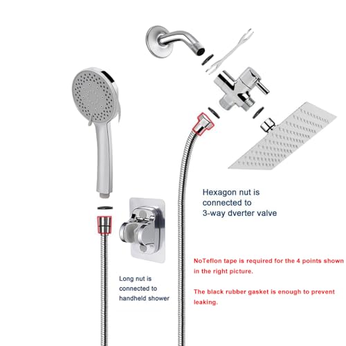 NearMoon Chrome Filtered Shower Head Kit - High Pressure 8" Square, 5 Settings Handheld with Hose & Self-Adhesive Holder