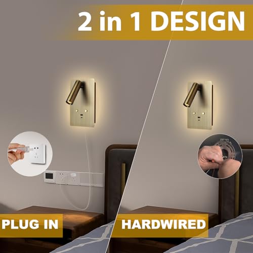 Bronze Wall Mounted Reading Light Set of 2 with USB Ports - Dimmable Bedside Sconces