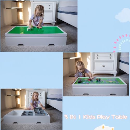 Kids Construction Play Table with Lego Compatibility & Storage Bins