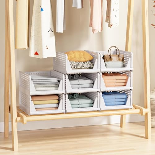 Caktraie 8 Pack White Stackable Closet Storage Bins Organizer - Space-Saving