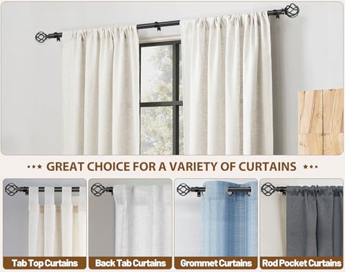 KAMANINA Black Curtain Rod - Extendable 32-144 Inch for Windows - Heavy Duty Drapery Rods with Finials