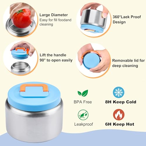 Kids Bento Lunch Box Set with Thermo - Leakproof 8oz Food Jar & Accessories - Blue1