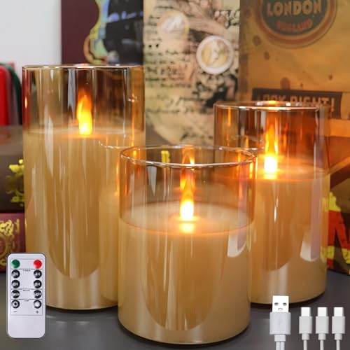 Amber Rechargeable Flameless Candles with Remote, 200 Hours, Set of 3