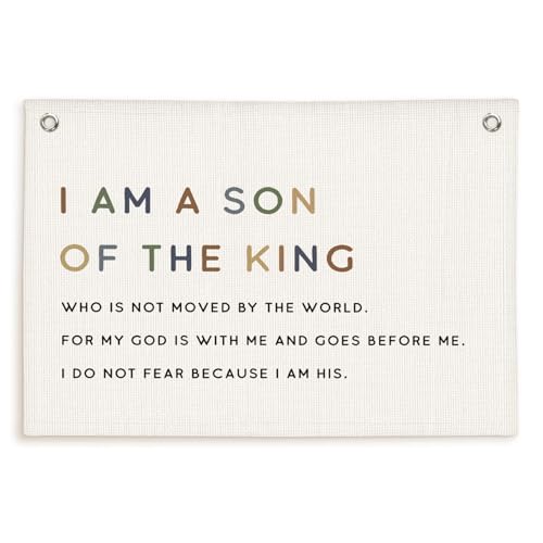 Lacama Christian Wall Decor for Boys Room,Baby Boys Nursery Decor,Bible Verse Wall Linen Hanging Banner Flags,I Am The Son of A King Neutral Wall Decor,Birthday Christmas Gift 30x20 Inch