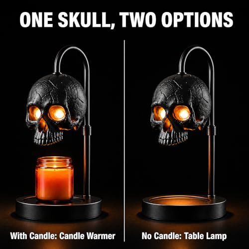 Gothic Skull Candle Warmer Lamp with Dimmer & Timer – Black Halloween Decor